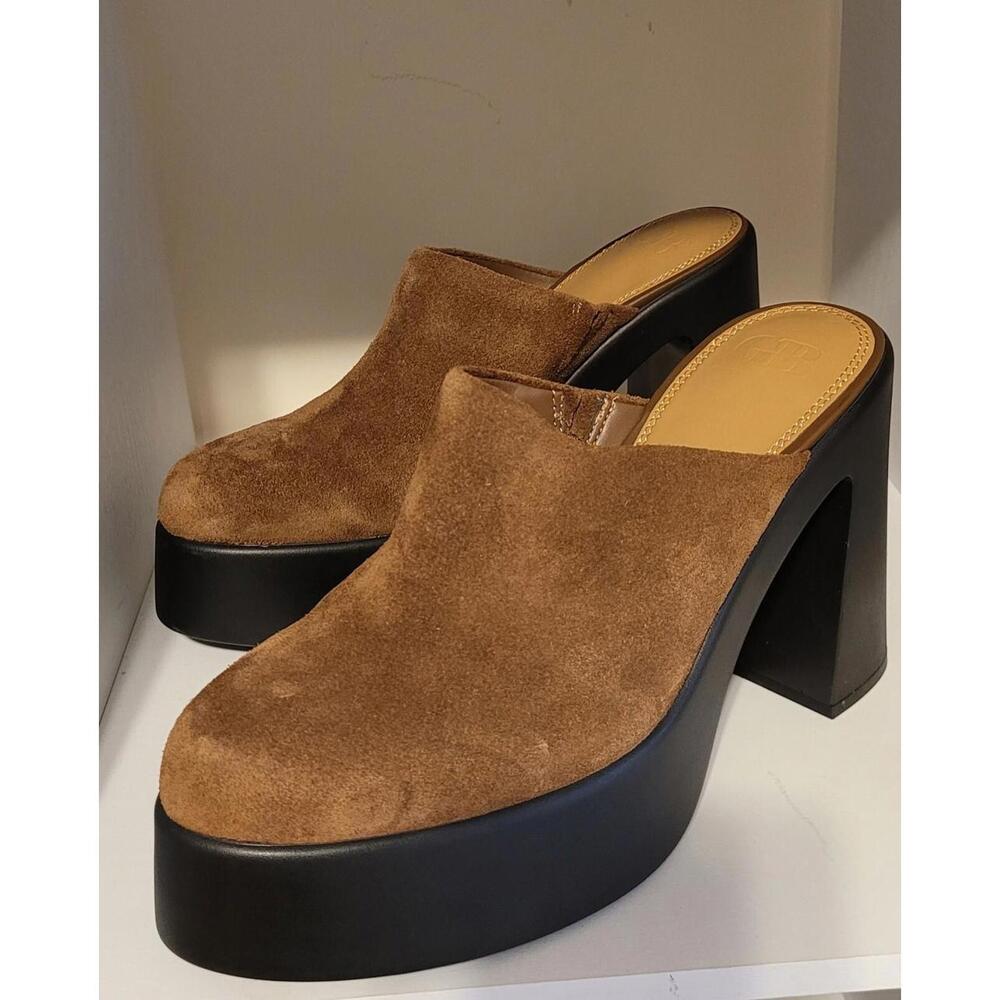 Gianni Bini Bono  Brown Suede Clog Platform Mules Women's Shoes Size 8.5M